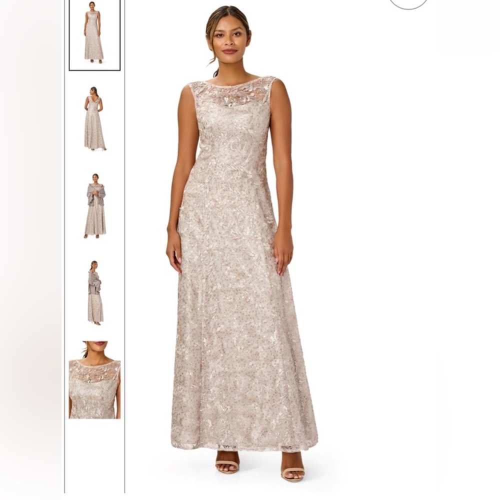 Adrianna Papell | Sequin Lace Gown In Grey Marble Size 10 NEW